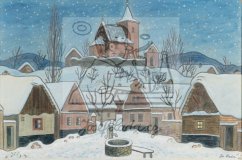 Náves v zimní noci 1942