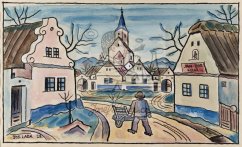 S trakařem na návsi 1929