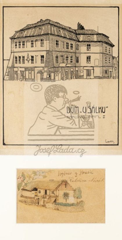 Dům "U Šálku" 1906 - Pozdrav z Hrusic 1900
