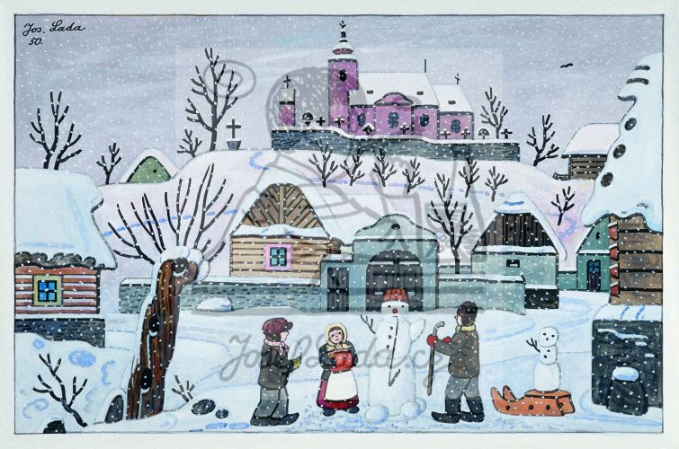 Stavění sněhuláka 1950