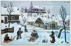 Děti se sáňkami 1950