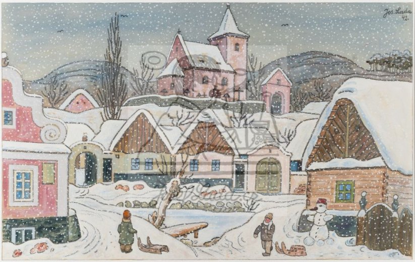 Zasněžená náves 1942