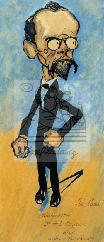 Karikatura dr. Antonína Hajna, kolem 1910