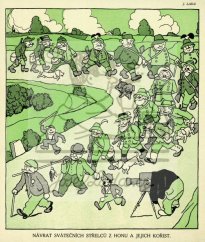 Humoristické listy - Návrat svátečních střelců z honu a jejich kořist 1911