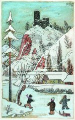 Zřícenina hradu v zimě 1942