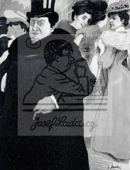 Muž v cylindru s doutníkem a dvěma dámami, kolem 1908