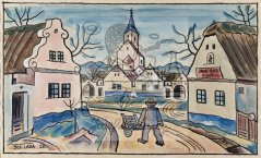 S trakařem na návsi 1929