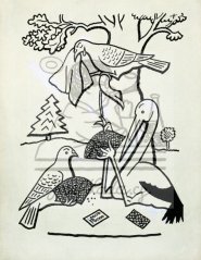 Čáp sedí pod dubem, hraje karty s holubem 1921