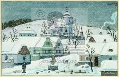 Sněhulák se studnou na zimní návsi 1946