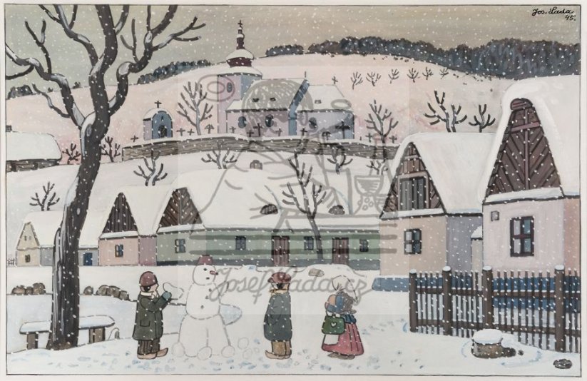 Sněhulák na návsi 1945