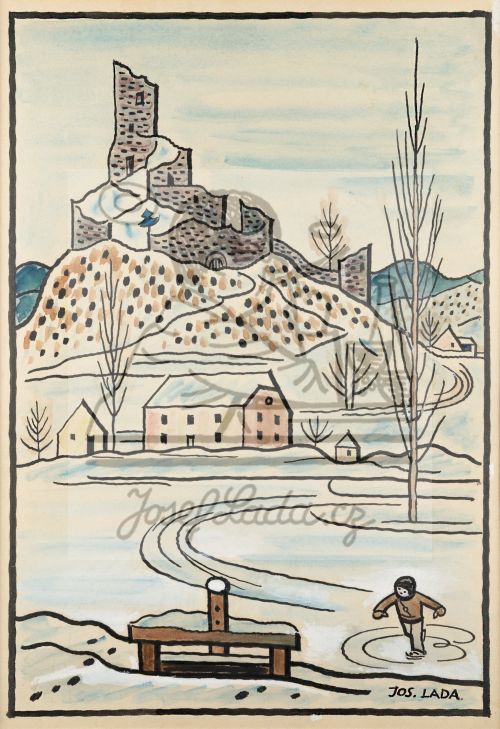 Bruslař na rybníce, kolem 1927