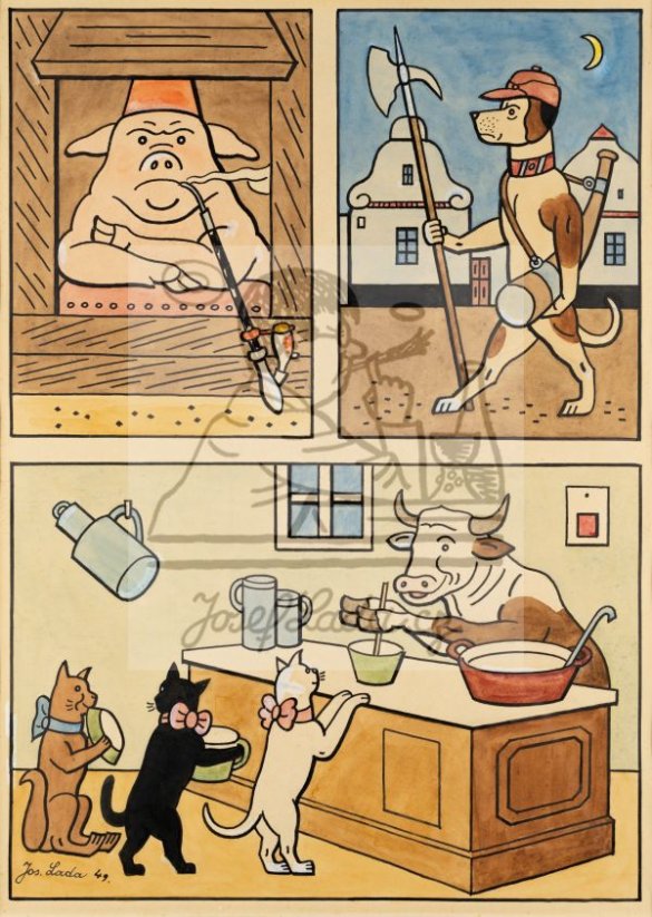 Ladův veselý přírodopis - Pan čuník, hlídač a mlékařka 1949