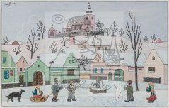Náves v zimě 1950