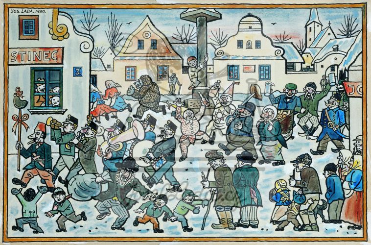 Masopustní průvod v české vsi 1930